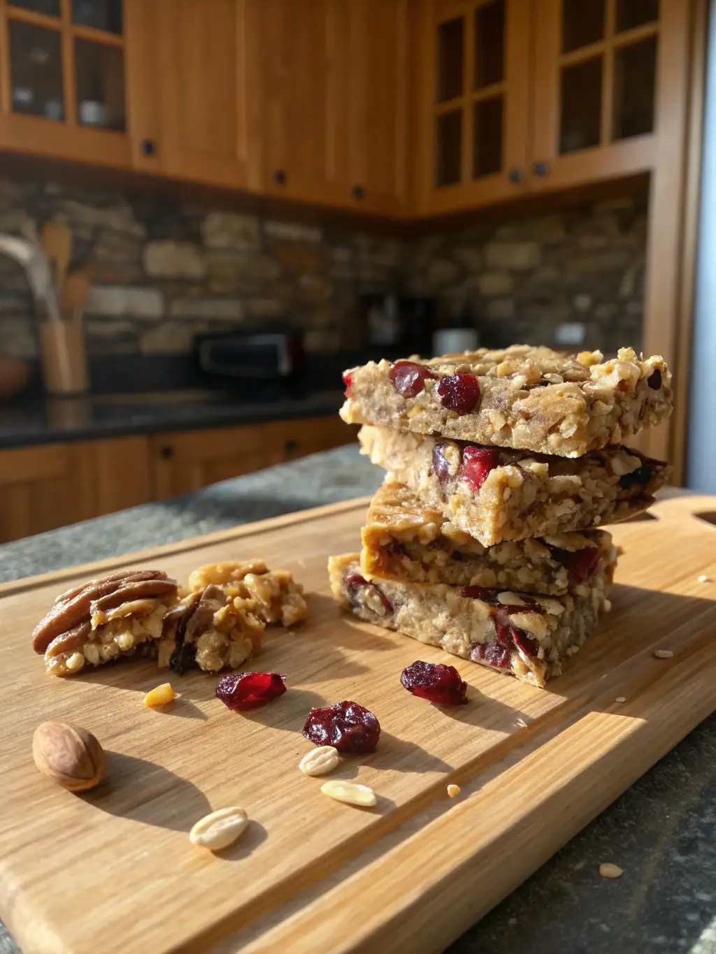 A selection of Oat Story's Oat Snack Bars arranged on a clean white surface, showcasing the variety of flavors and textures. The bars are individually wrapped and feature colorful packaging.